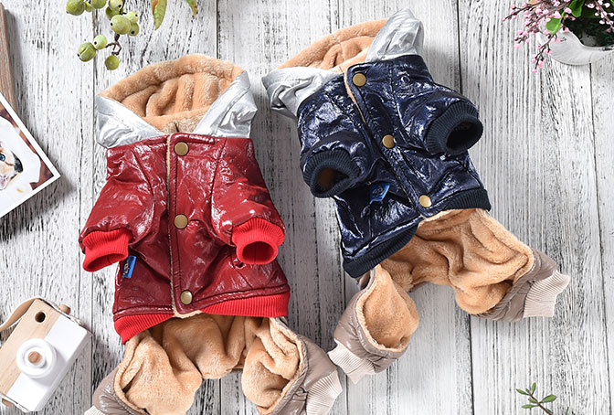 GA20046 Dog coat leather hooded design flannel lining