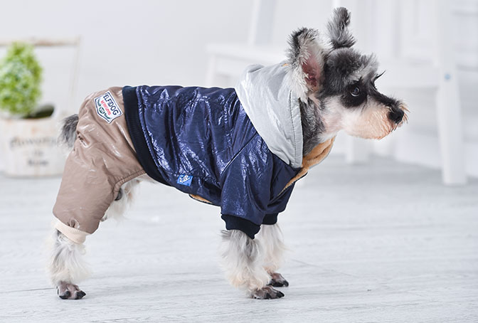 GA20046 Dog coat leather hooded design flannel lining