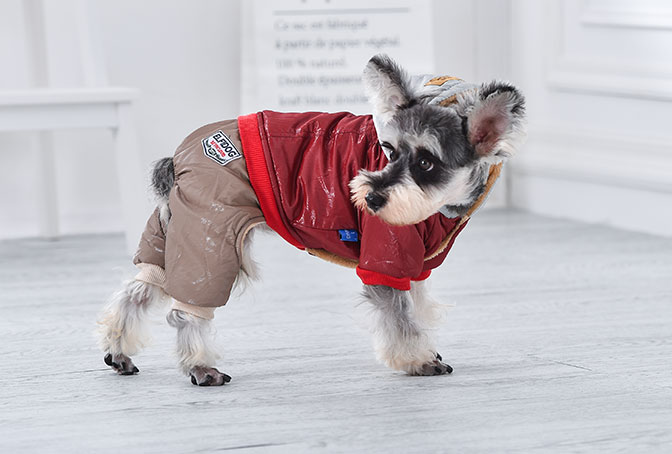 GA20046 Dog coat leather hooded design flannel lining