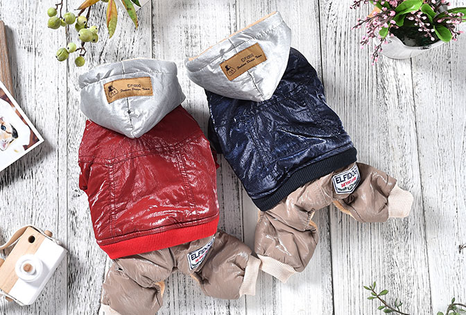 GA20046 Dog coat leather hooded design flannel lining